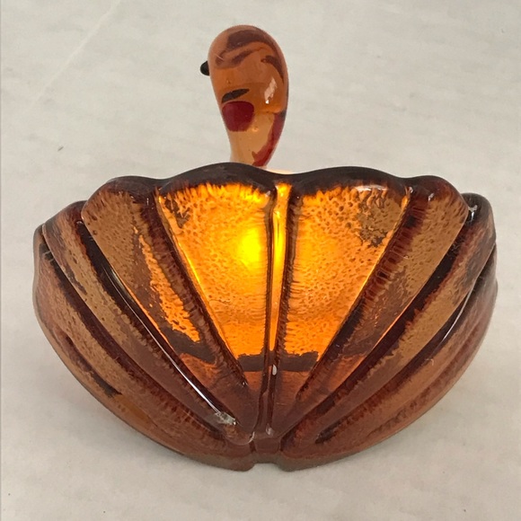 Accents Vintage Glass Amber Colored Turkey Candle Holder Thanksgiving
